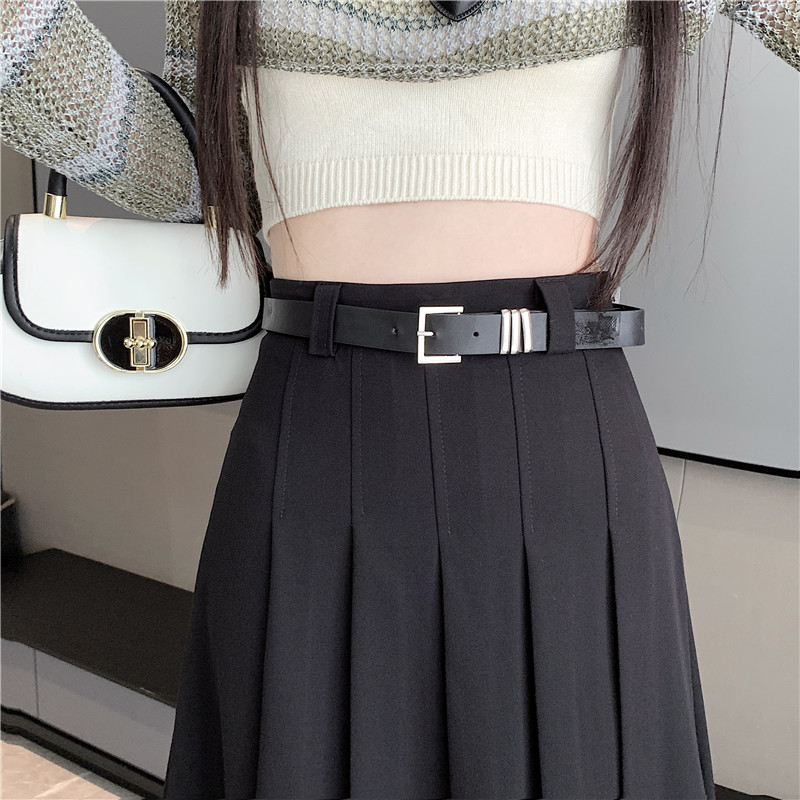 Gray suit skirt for women  autumn mid-length pleated high-waisted slim and drapey A-line long skirt