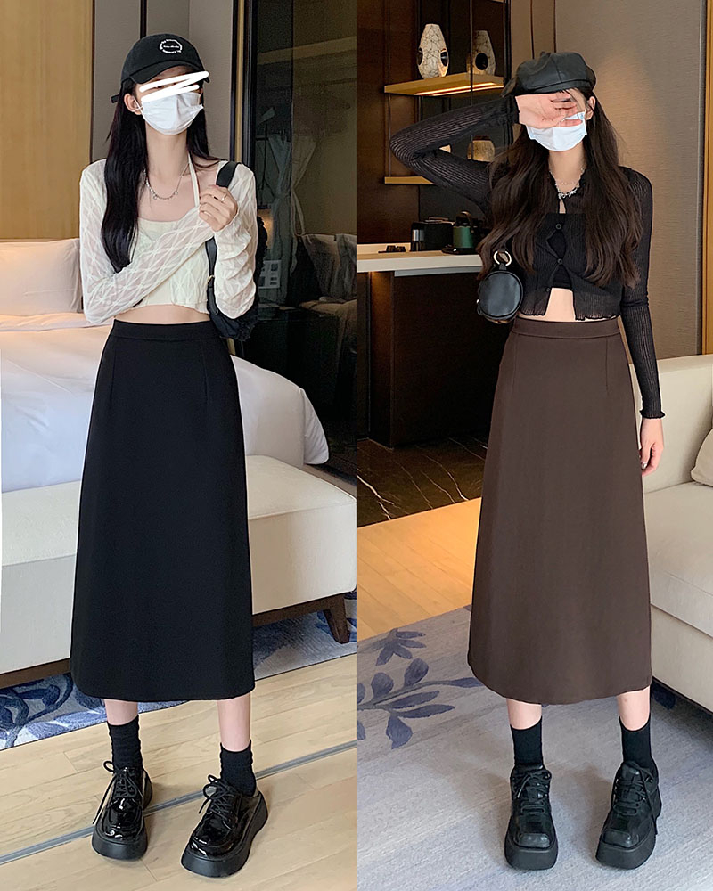 [450g] Autumn and winter woolen high-waisted skirt for women, versatile back slit, hip-covering A-line mid-length skirt