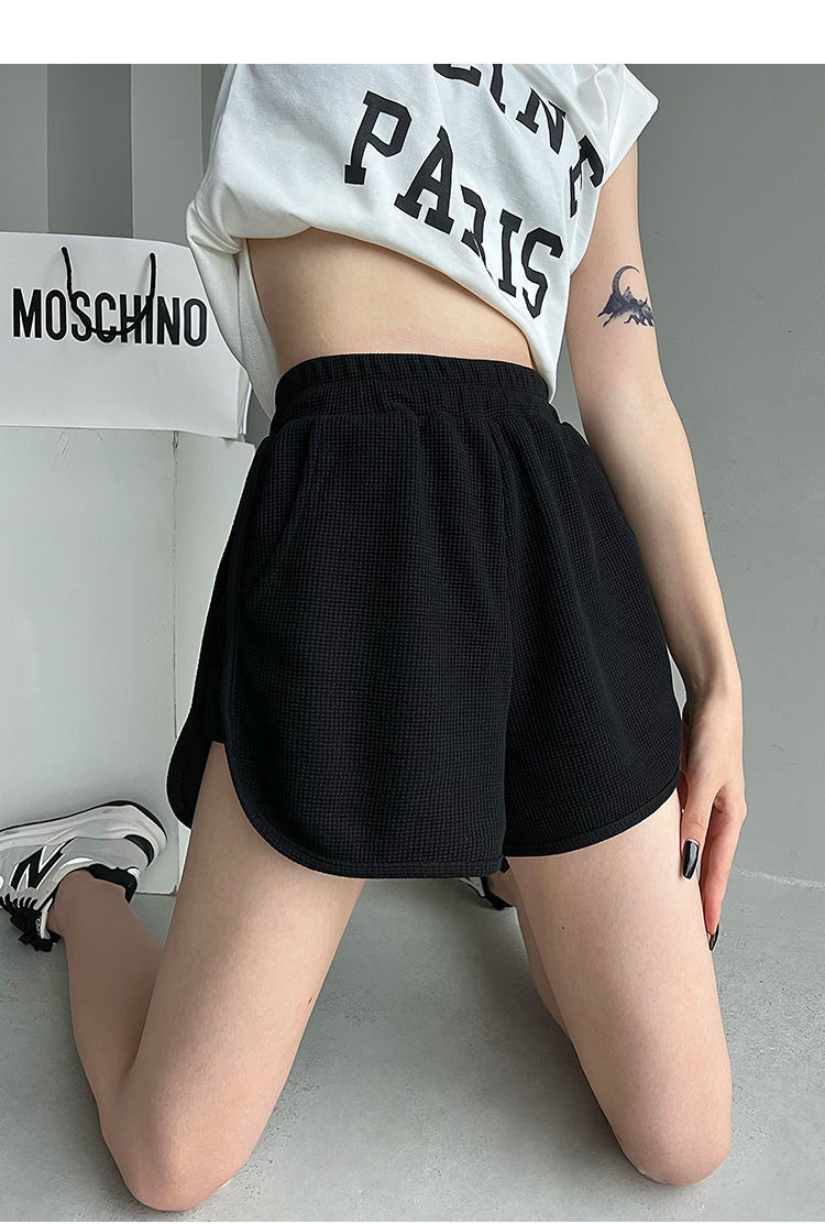 Waffle shorts sports pants for women summer loose slimming high waist casual new wide leg pants for women