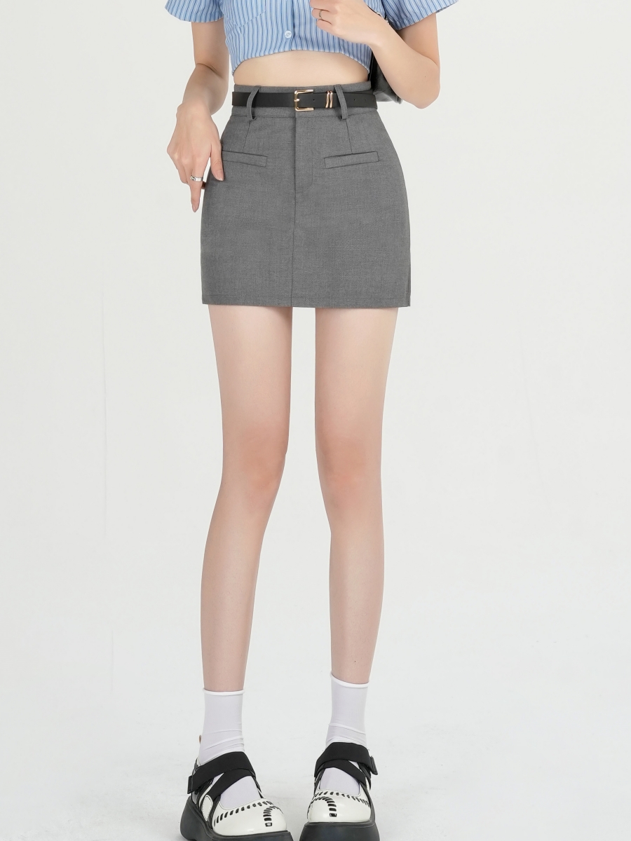 Gray Temperament High Waist Suit Short Skirt Women Summer 2024 New College Style A-Line Hip Cover Skirt