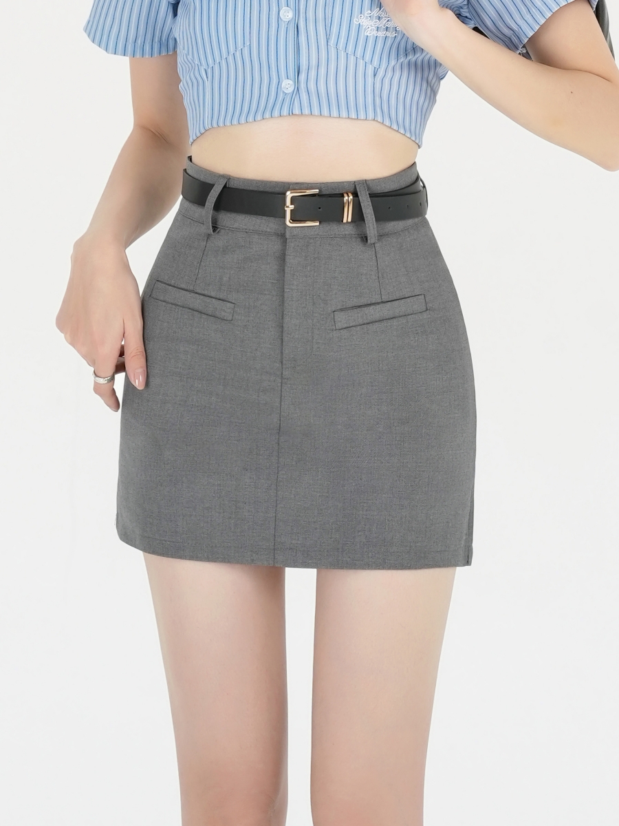 Gray Temperament High Waist Suit Short Skirt Women Summer 2024 New College Style A-Line Hip Cover Skirt