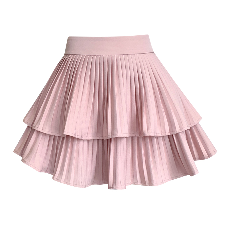  Spring and Summer Pleated Ruffle Skirt Women's Solid Color High Waist Cake Skirt A-Line Slim Puff Short Skirt