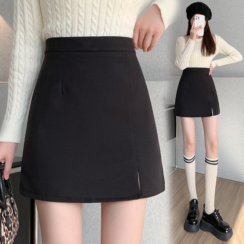 Woolen skirt women's autumn and winter  new Korean version high-waisted slimming one-step skirt hip-covering A-line skirt large size short skirt