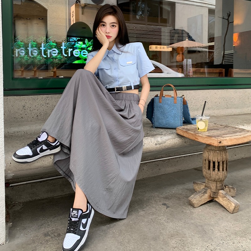 Original fabric craftsmanship non-shrunk Yamamoto skirt women's spring high-waisted A-line half-length skirt pleated umbrella skirt