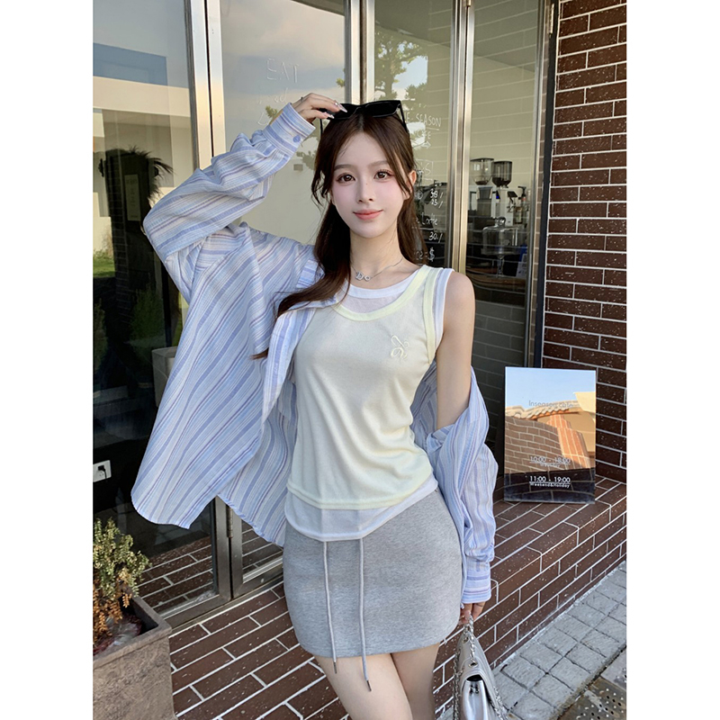  New Drawstring Gray Sports High Waist Casual Short Skirt Trendy Versatile Slim Hip Cover Skirt for Women Spring