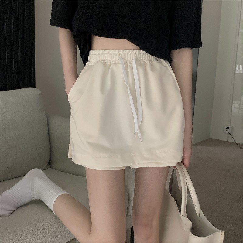 Slim summer short skirt with safety pants, fake two-piece design, elastic waist, flesh-covering skirt, versatile trouser skirt for women