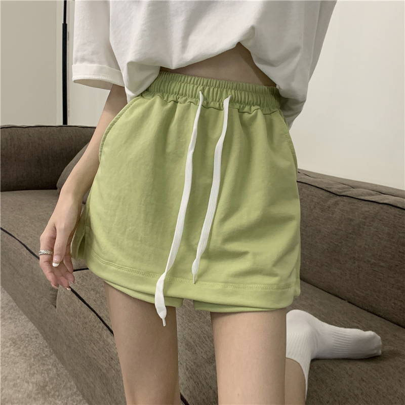 Slim summer short skirt with safety pants, fake two-piece design, elastic waist, flesh-covering skirt, versatile trouser skirt for women