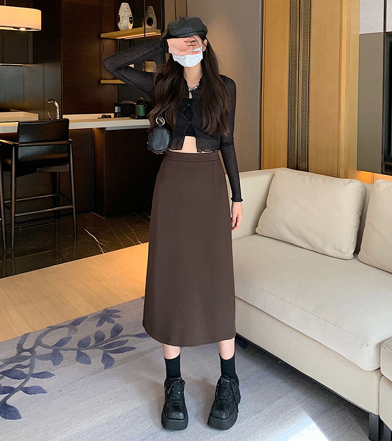 [450g] Autumn and winter woolen high-waisted skirt for women, versatile back slit, hip-covering A-line mid-length skirt