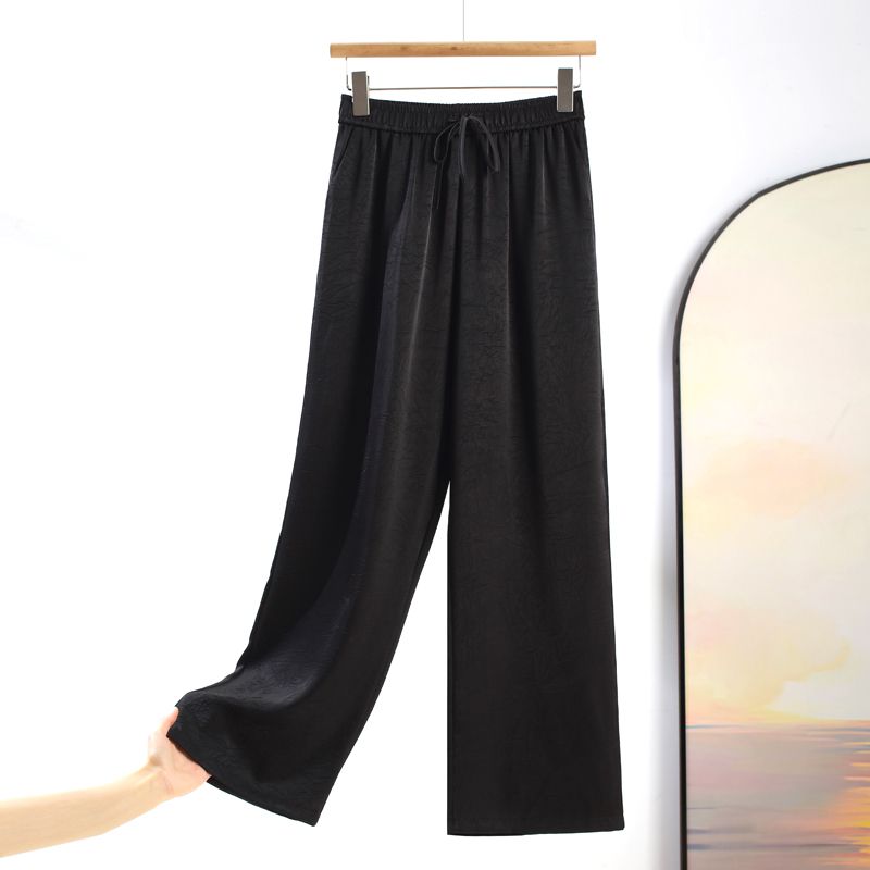 Mulberry silk jacquard double-sided wrinkled gold label solid satin middle-aged high-waist Xiangyun yarn narrow version straight wide-leg pants