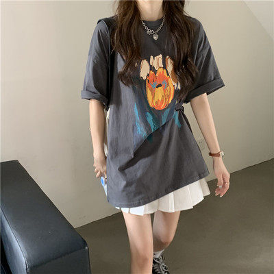 Retro medium long short sleeved T-shirt women's summer new Korean loose design, feeling the fashion of clothes