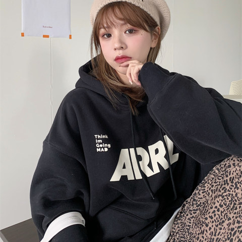 Autumn and winter fleece sweater female Korean version of the trendy student loose lazy wind long-sleeved ins thickened top hooded jacket cec