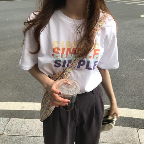 Korean loose Hong Kong Style ins Harajuku style retro short sleeve T-shirt women's casual top fashion students