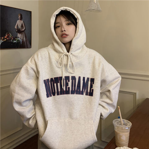 Autumn and winter fleece sweater female Korean version of the trendy student loose lazy wind long-sleeved ins thickened top hooded jacket cec