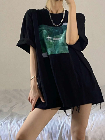 European and American retro T-shirt women's short sleeve summer sweet cool loose half sleeve design sense of minority black top women's fashion