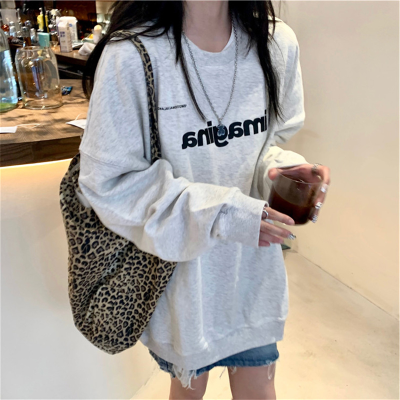 American oversize round neck Pullover women's Korean loose thin top student campus coat