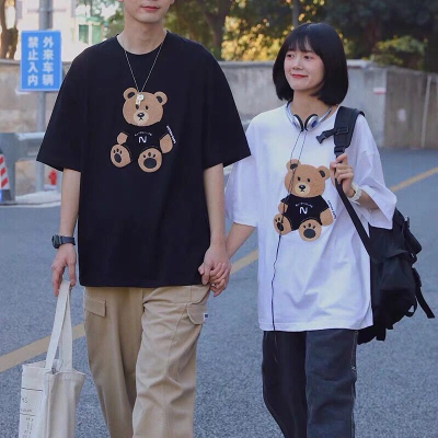 Lovers wear 2021 summer new bear short sleeve men's and women's Korean loose casual lovers T-shirt