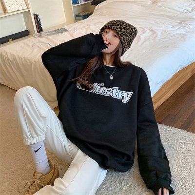 American hiphop printed sweater women's design sense of minority ins loose street style thin chic early autumn top