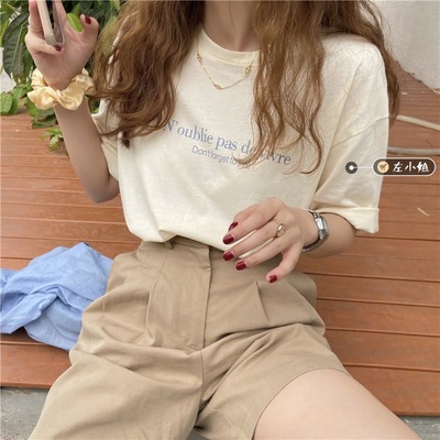 Summer 2021 new Korean loose letter print loose top foreign style white short sleeve t-shirt female student