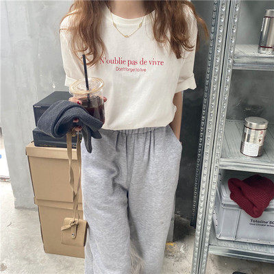 Summer new Korean loose letter printing loose top foreign style white short sleeve t-shirt female student