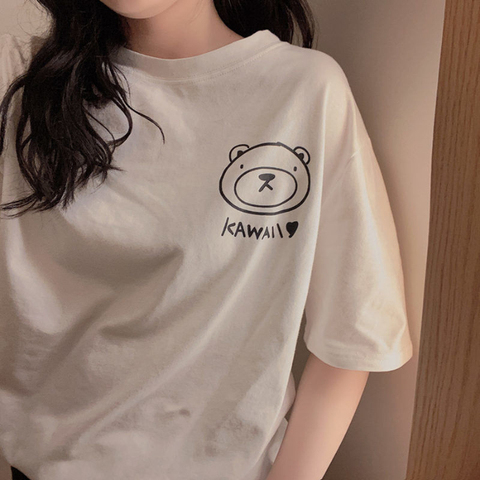 White loose short sleeve t-shirt female  new spring Korean student half sleeve T-shirt Korean chic top