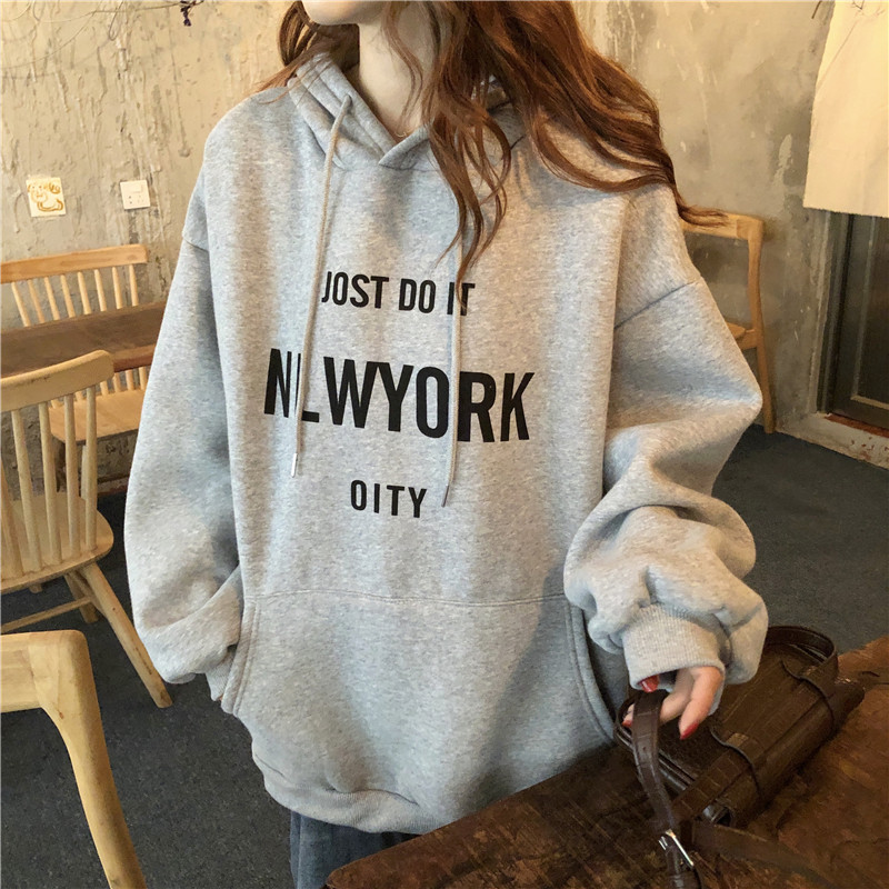 Plush and thickened sweater women's autumn and winter Korean  new BF Hoodie loose medium and long salt long sleeved top