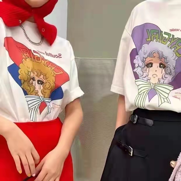 2022 white short sleeved T-shirt women's Japanese animation two-dimensional spoof crying beautiful girl loose design
