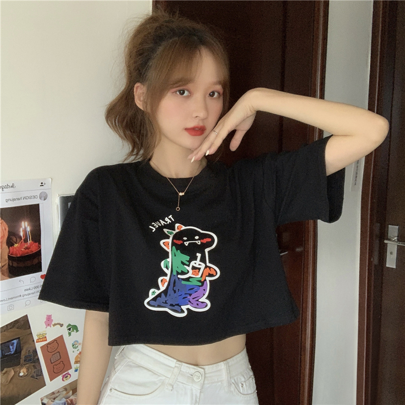 Milk silk Korean version new loose short age reducing cartoon graffiti printing student short sleeve T-shirt women's wear