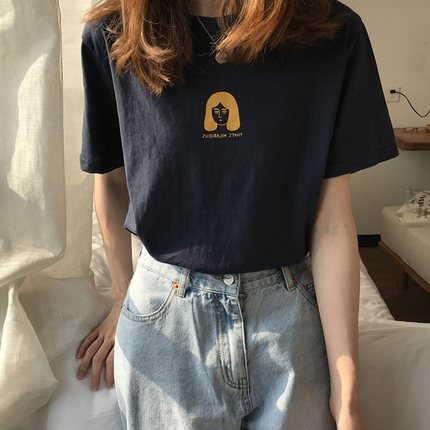 Short sleeve top 2021 new female summer Korean loose and versatile simple casual white T-shirt