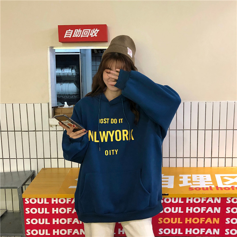 Plush and thickened sweater women's autumn and winter Korean  new BF Hoodie loose medium and long salt long sleeved top