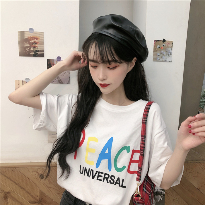 Summer Korean new loose medium and long letter intimate short sleeve T-shirt for female students