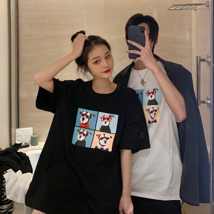 Summer Korean new ins super hot lovers' best friend loose medium length short sleeve T-shirt