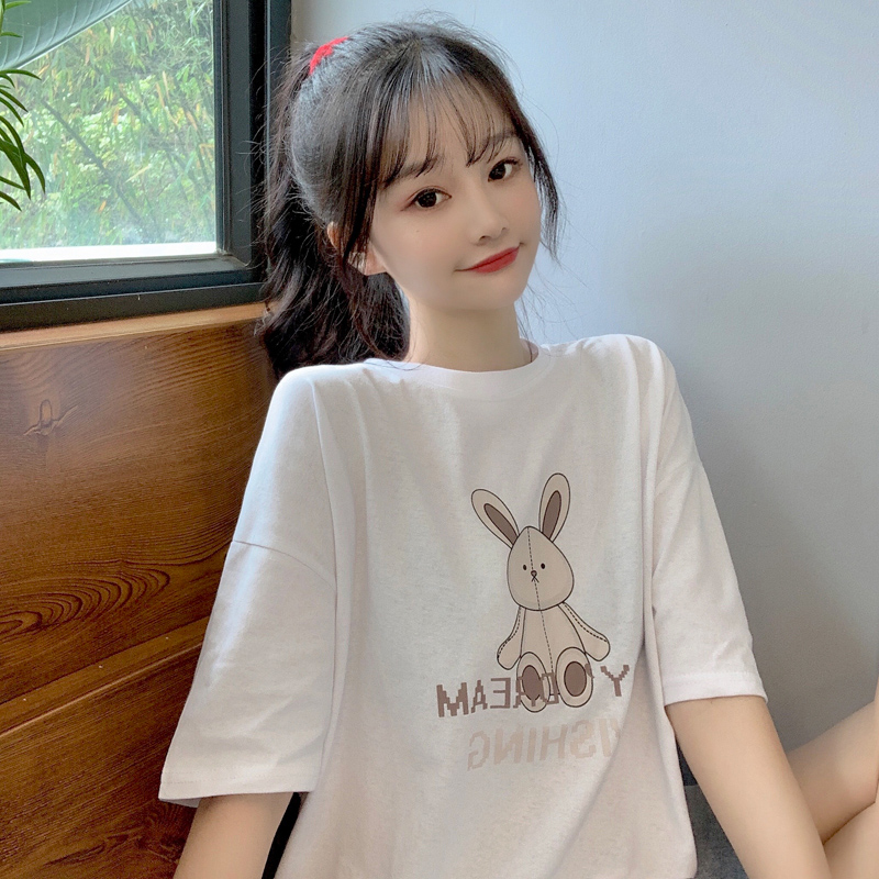 Net red short sleeve T-shirt women's Hong Kong Style loose Korean fashion student yuan Sufeng cartoon top