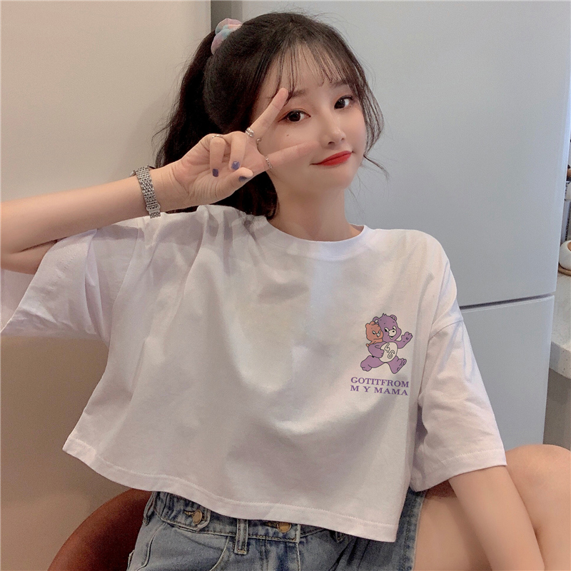 Summer short short sleeve T-shirt women's loose Korean Fashion Students Japanese style high waist exposed umbilical clothes
