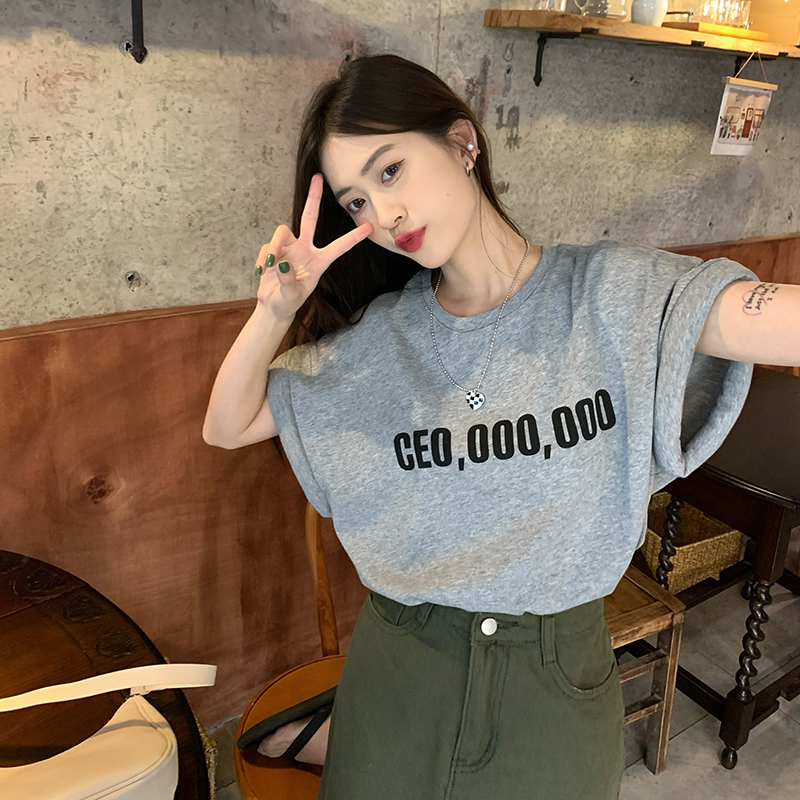 T-shirt women's summer Korean 2022 new letter printed salt versatile loose top