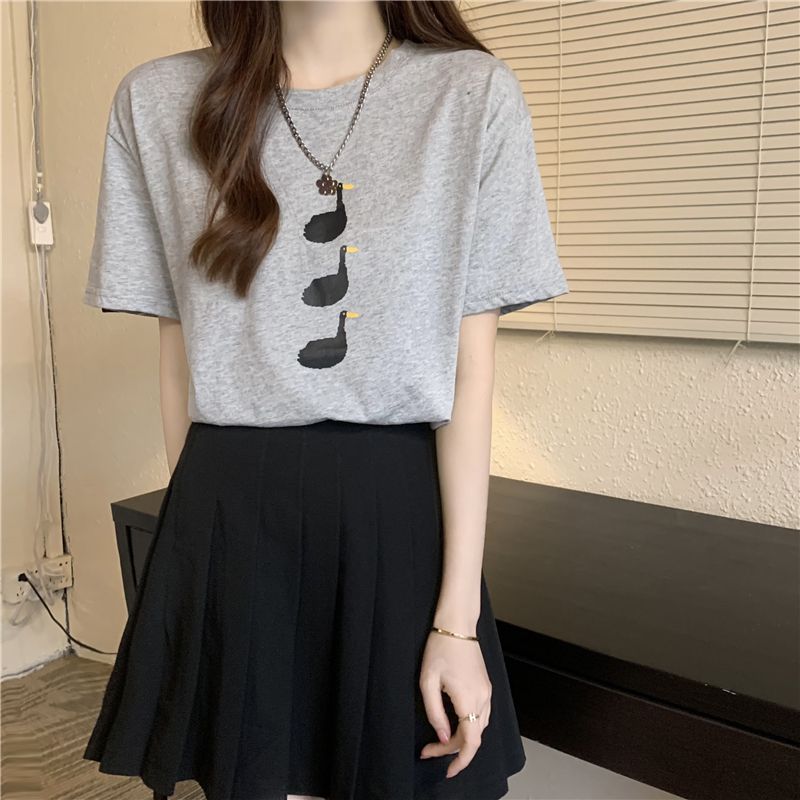 6535 pull frame cotton design sense of minority top women's new Korean loose thin cartoon short sleeved T-shirt bottomed shirt