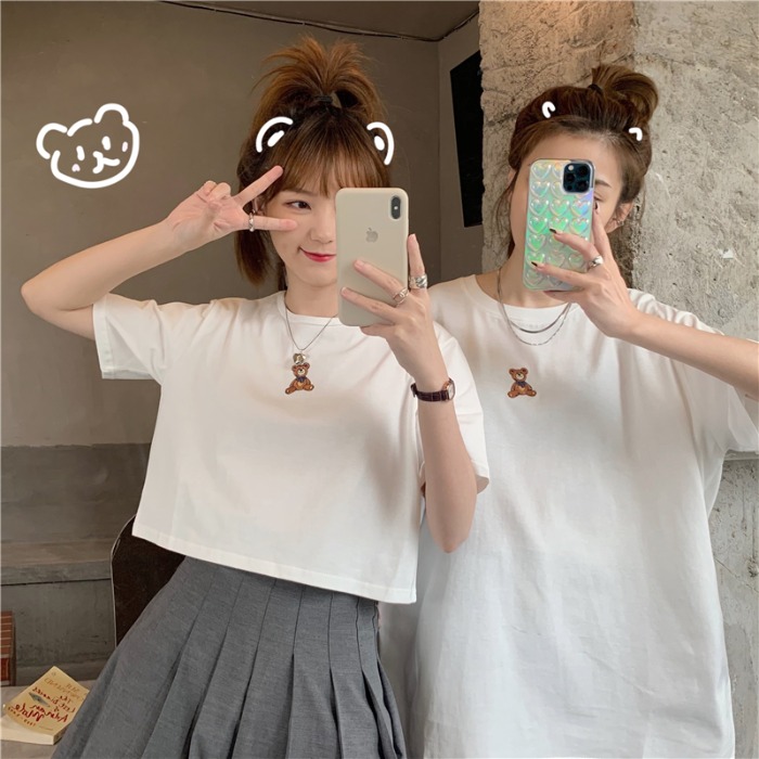 Short and long design bear short sleeve T-shirt for female lovers