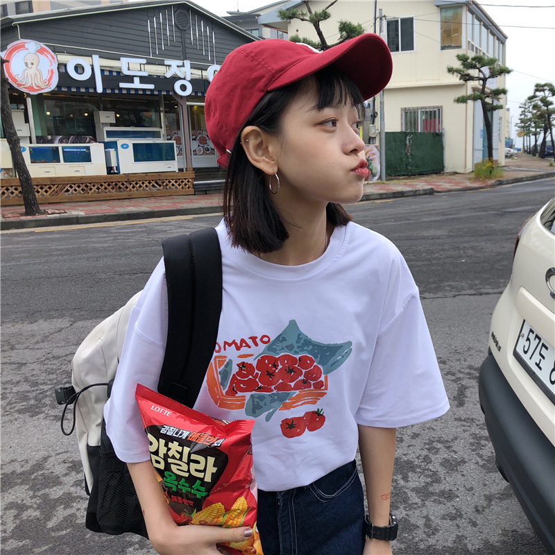 Cotton T summer CEC super fire top lazy wind loose BF wind ins versatile Harajuku short sleeve T-shirt girl student top
