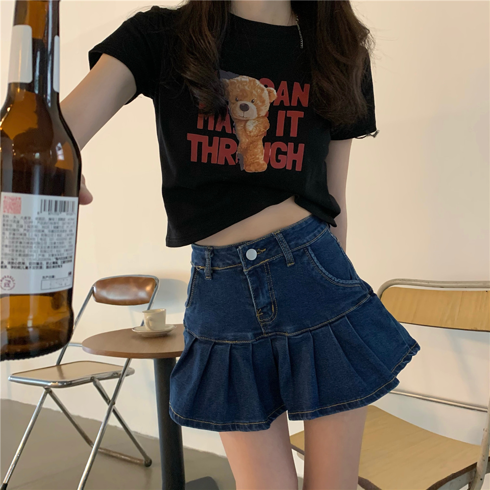 New Korean version ins super fire letter bear print short sleeve T-shirt slim top bottom shirt