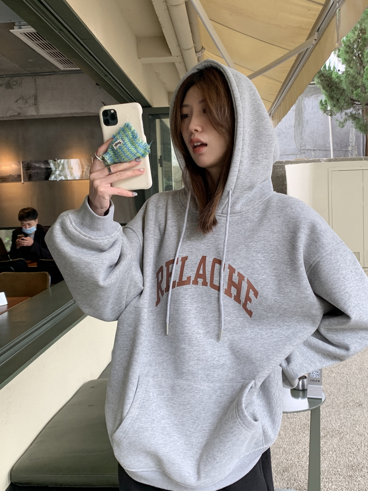 Plus velvet thickening Wei autumn and winter hoodie new women's loose oversize American retro jacket tide