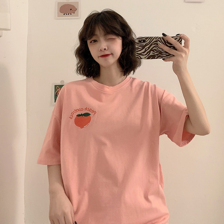 Pink short sleeve t-shirt female loose Korean students age reduction in summer