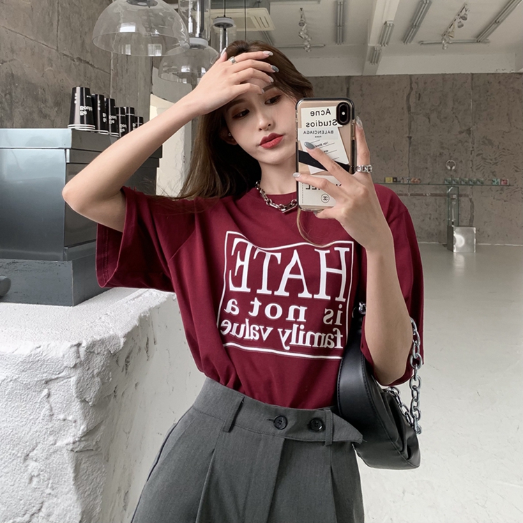 Hong Kong style clothes European and American high street fashion loose medium length black short sleeve T-shirt women's new style