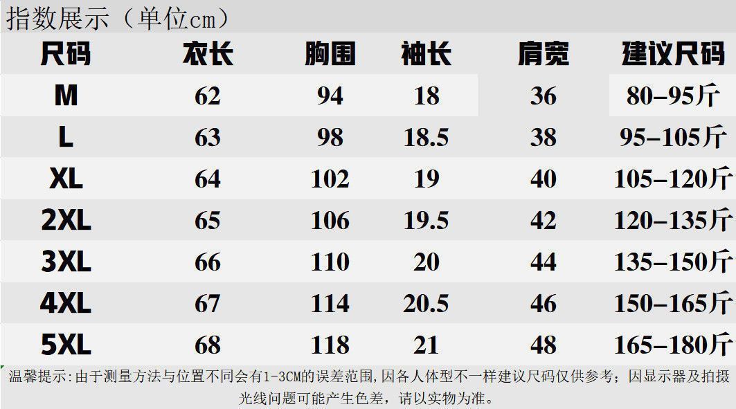 领围对照表图片