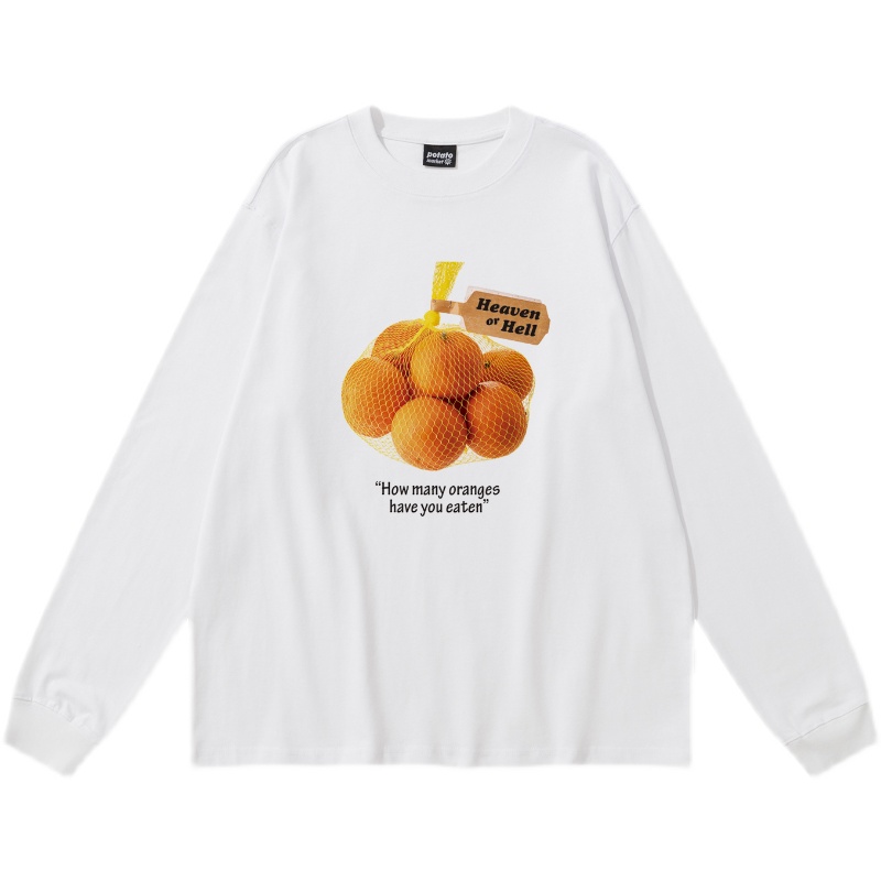 [Tmall/Recommended] Heavyweight pure cotton, tightly combed, a bag of orange letter printed long-sleeved T-shirts for women in autumn