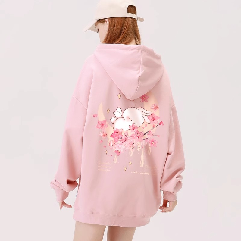 [Tmall/Quality/Thin Style] Heavy Chinese Cotton/Silver Fox Velvet Double-layer Hat Moon Rabbit Print Sweater