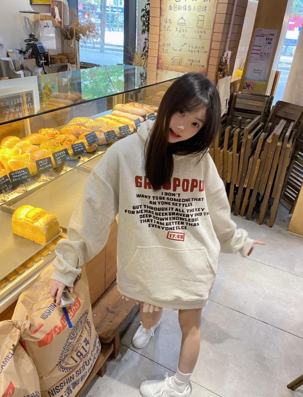 [Tmall/Quality/Thin Style] Heavy Chinese Cotton/Silver Fox Velvet GRADPOOU letter print sweatshirt for men and women