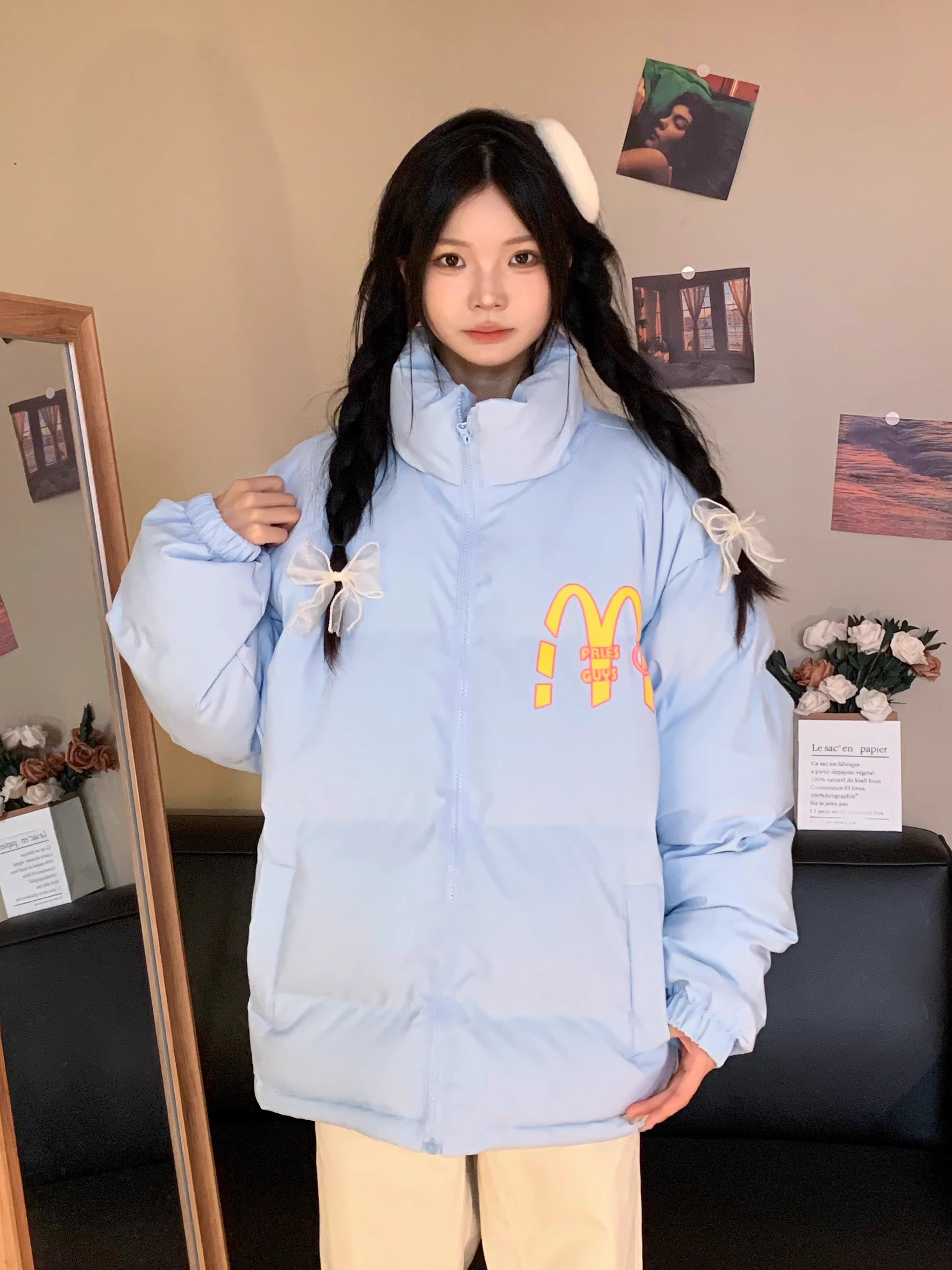 [Tmall/Quality] Heavy cotton clothing/hand-stuffed cotton, national trend McDonald's letter printed cotton clothing and cotton jacket for women