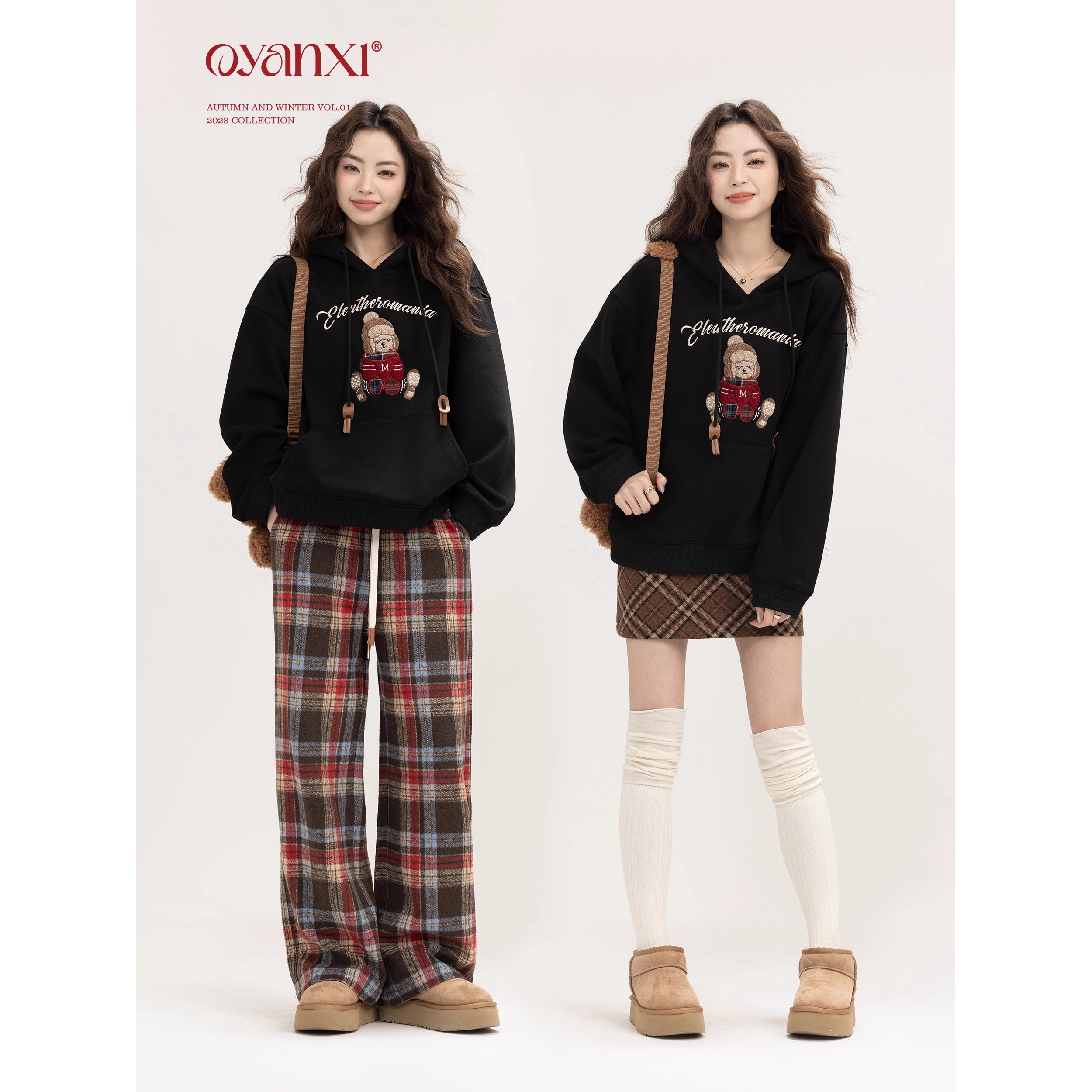 [Tmall/Quality/Thin Style] Heavy Chinese Cotton/Silver Fox Velvet Double-layer Hat Letter Bear Print Sweatshirt