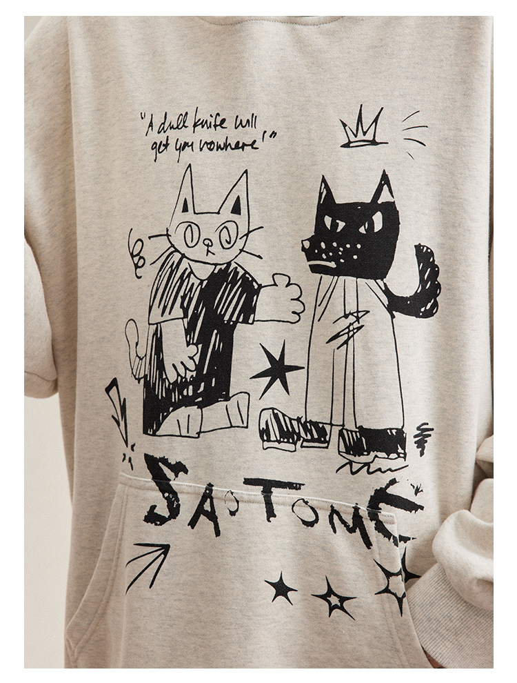 [Tmall/Quality/Thin Style] Heavy Chinese Cotton/Silver Fox Velvet Double-layer Hat Cartoon Hand-painted Printed Sweater