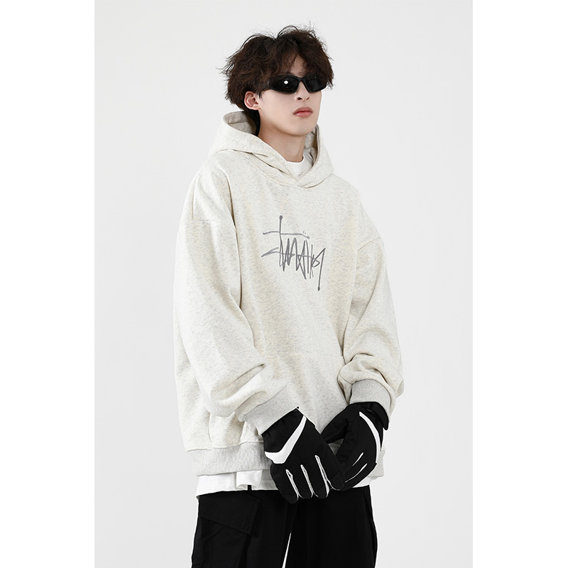 [Tmall/Quality/Thin Style] Heavy Chinese Cotton/Silver Fox Velvet Double-layer Hat Graffiti Letter Printed Sweatshirt