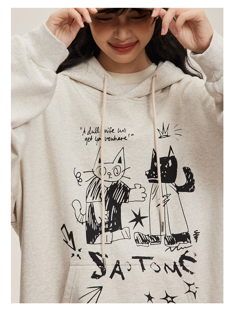 [Tmall/Quality/Thin Style] Heavy Chinese Cotton/Silver Fox Velvet Double-layer Hat Cartoon Hand-painted Printed Sweater